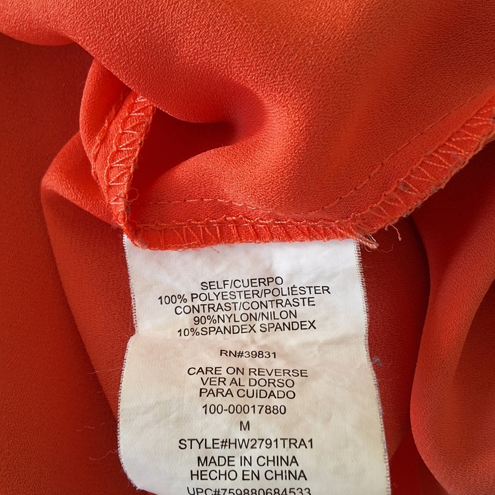 Hollywould, Medium, Woman's Hi/Lo, V Neck Lace Top, Light Peach - Picture 7 of 9